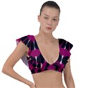 Pink And Black Seamless Pattern Plunge Frill Sleeve Bikini Top View1