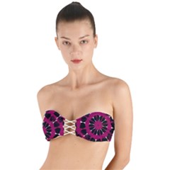 Pink And Black Seamless Pattern Twist Bandeau Bikini Top