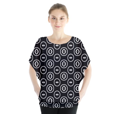 Black And White Pattern Batwing Chiffon Blouse by Vaneshart