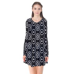 Black And White Pattern Long Sleeve V-neck Flare Dress by Vaneshart