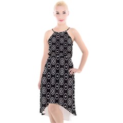 Black And White Pattern High-low Halter Chiffon Dress 