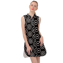 Black And White Pattern Sleeveless Shirt Dress by Vaneshart