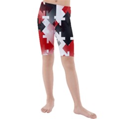 Black And Red Multi Direction Kids  Mid Length Swim Shorts by Vaneshart