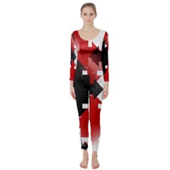 Black And Red Multi Direction Long Sleeve Catsuit by Vaneshart