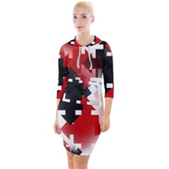 Black And Red Multi Direction Quarter Sleeve Hood Bodycon Dress by Vaneshart