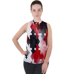 Black And Red Multi Direction Mock Neck Chiffon Sleeveless Top by Vaneshart