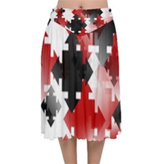 Black And Red Multi Direction Velvet Flared Midi Skirt by Vaneshart