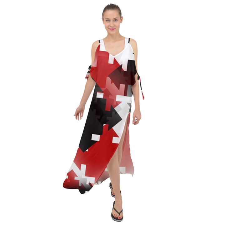 Black And Red Multi Direction Maxi Chiffon Cover Up Dress