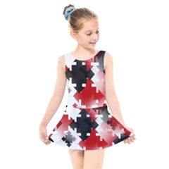 Black And Red Multi Direction Kids  Skater Dress Swimsuit by Vaneshart