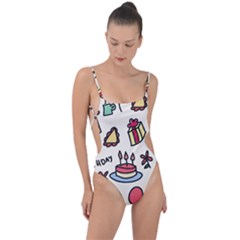 Kids Birthday Tie Strap One Piece Swimsuit