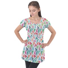 Colorful Triangle Vector Pattern Puff Sleeve Tunic Top