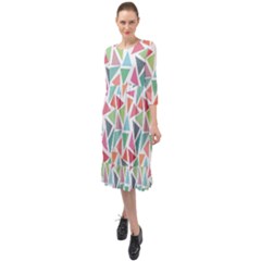 Colorful Triangle Vector Pattern Ruffle End Midi Chiffon Dress by Vaneshart