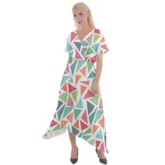 Colorful Triangle Vector Pattern Cross Front Sharkbite Hem Maxi Dress