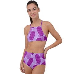 Exotic Tropical Leafs Watercolor Pattern High Waist Tankini Set by Vaneshart