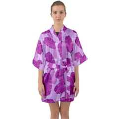 Exotic Tropical Leafs Watercolor Pattern Half Sleeve Satin Kimono  by Vaneshart