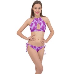 Exotic Tropical Leafs Watercolor Pattern Cross Front Halter Bikini Set by Vaneshart