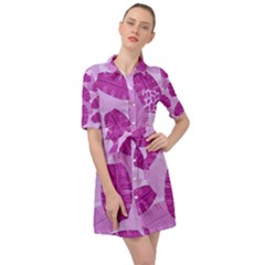 Exotic Tropical Leafs Watercolor Pattern Belted Shirt Dress by Vaneshart