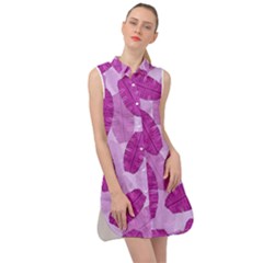 Exotic Tropical Leafs Watercolor Pattern Sleeveless Shirt Dress by Vaneshart