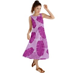 Exotic Tropical Leafs Watercolor Pattern Summer Maxi Dress