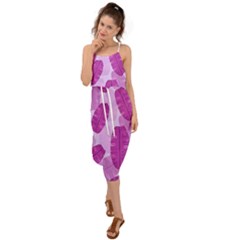 Exotic Tropical Leafs Watercolor Pattern Waist Tie Cover Up Chiffon Dress by Vaneshart