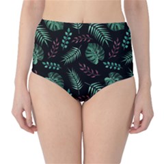 Tropical Leaves Pattern Classic High-waist Bikini Bottoms by Vaneshart