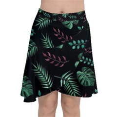 Tropical Leaves Pattern Chiffon Wrap Front Skirt by Vaneshart