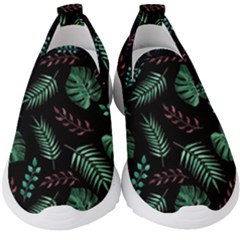 Tropical Leaves Pattern Kids  Slip On Sneakers by Vaneshart