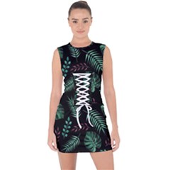 Tropical Leaves Pattern Lace Up Front Bodycon Dress by Vaneshart