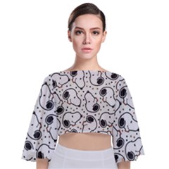 Dog Pattern Tie Back Butterfly Sleeve Chiffon Top by Vaneshart