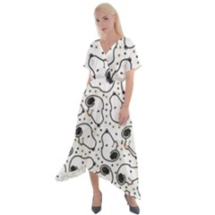 Dog Pattern Cross Front Sharkbite Hem Maxi Dress by Vaneshart