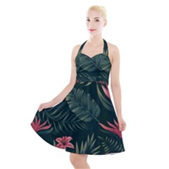 Tropical Flowers Pattern Tekstura Fon Background Pattern Halter Party Swing Dress 