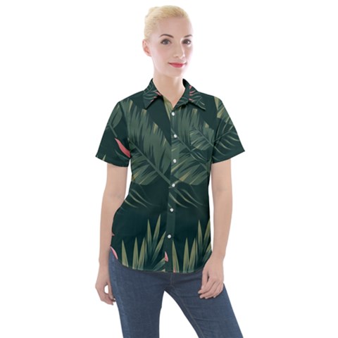 Tropical Flowers Pattern Tekstura Fon Background Pattern Women s Short Sleeve Pocket Shirt by Vaneshart