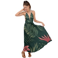 Tropical Flowers Pattern Tekstura Fon Background Pattern Backless Maxi Beach Dress