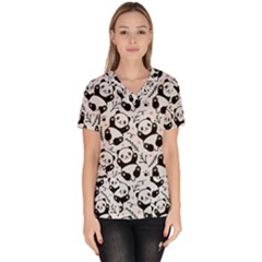 Panda Pattern Women s V-neck Scrub Top by Vaneshart