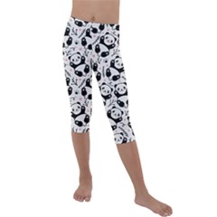 Panda Pattern Kids  Lightweight Velour Capri Leggings  by Vaneshart