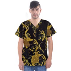 Floral Pattern Background Men s V-neck Scrub Top