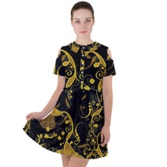 Floral Pattern Background Short Sleeve Shoulder Cut Out Dress  by Vaneshart