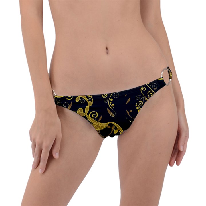 Floral Pattern Background Ring Detail Bikini Bottom