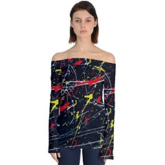 Random Paint Splats Background Off Shoulder Long Sleeve Top by Vaneshart