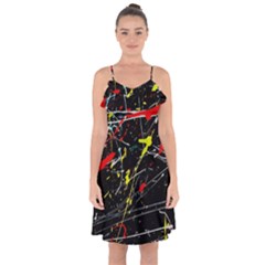 Random Paint Splats Background Ruffle Detail Chiffon Dress by Vaneshart