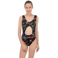 Random Paint Splats Background Center Cut Out Swimsuit by Vaneshart