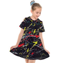 Random Paint Splats Background Kids  Short Sleeve Shirt Dress by Vaneshart