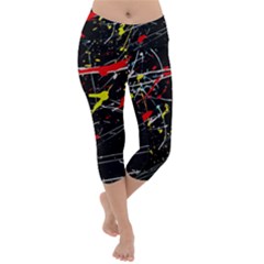 Random Paint Splats Background Lightweight Velour Capri Yoga Leggings by Vaneshart