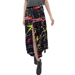 Random Paint Splats Background Velour Split Maxi Skirt