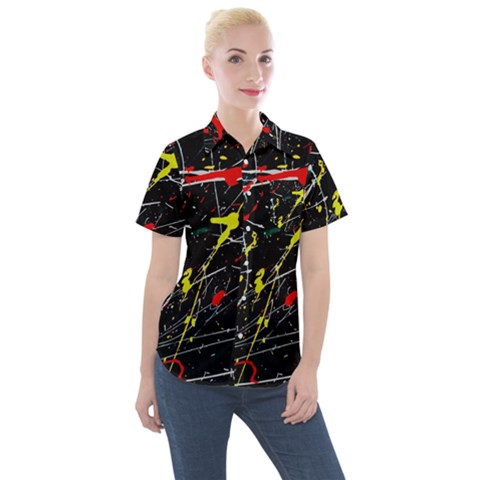 Random Paint Splats Background Women s Short Sleeve Pocket Shirt by Vaneshart