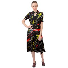 Random Paint Splats Background Keyhole Neckline Chiffon Dress