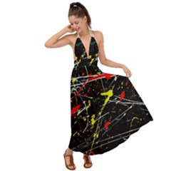 Random Paint Splats Background Backless Maxi Beach Dress by Vaneshart