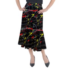 Random Paint Splats Background Midi Mermaid Skirt by Vaneshart