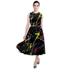 Random Paint Splats Background Round Neck Boho Dress