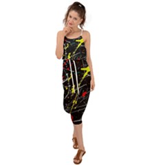 Random Paint Splats Background Waist Tie Cover Up Chiffon Dress